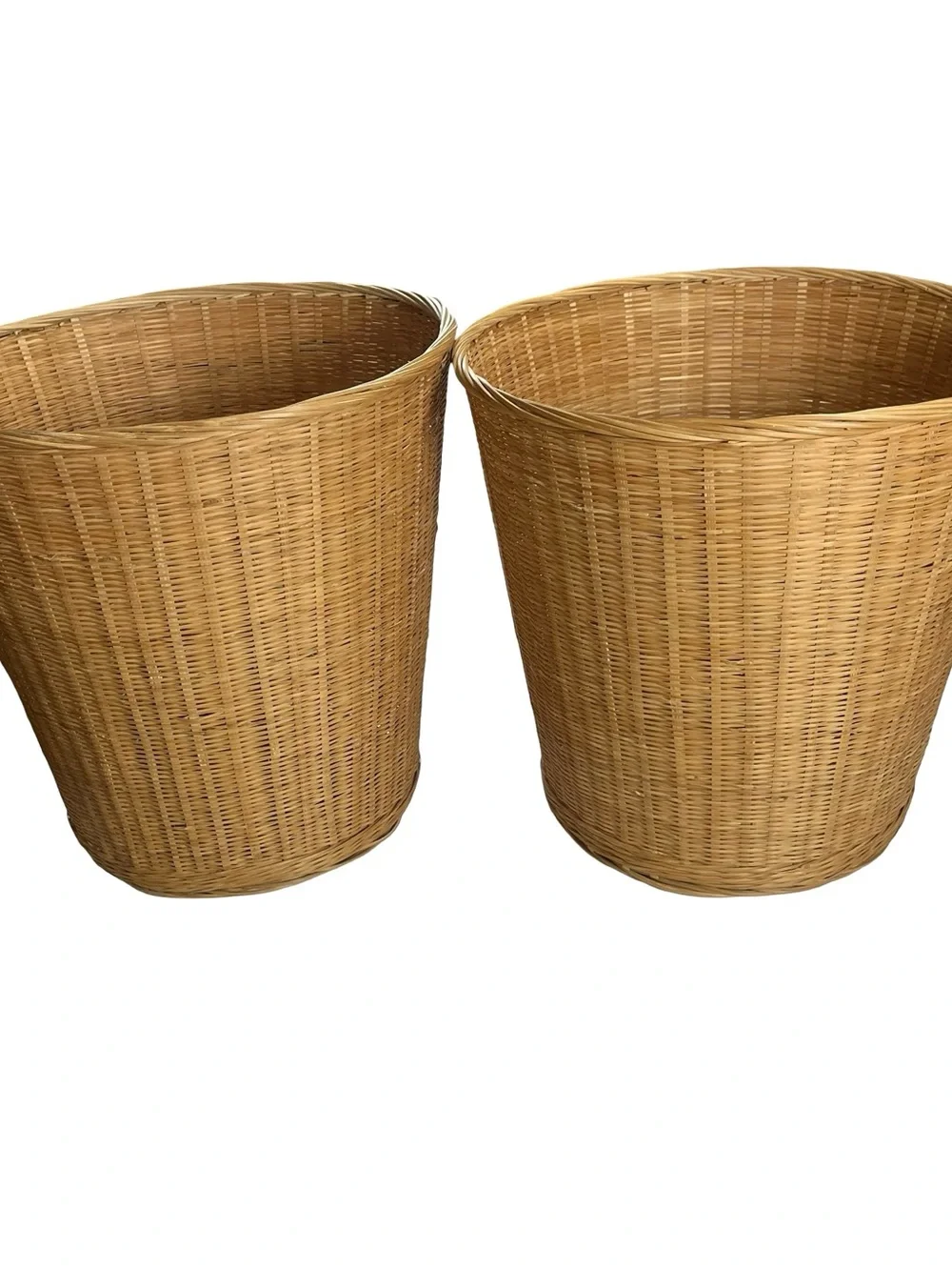 Boho Woven Bamboo Wastebasket Trash Can Basket 2 Pack Republic of China Vintage